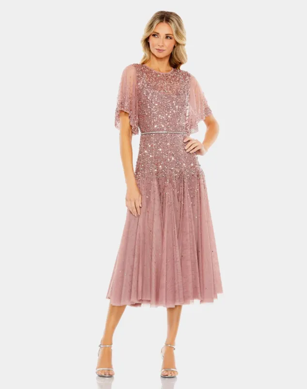 Embellished Illusion Neck Butterfly Sleeve Midi Dress sold by Lord & Taylor