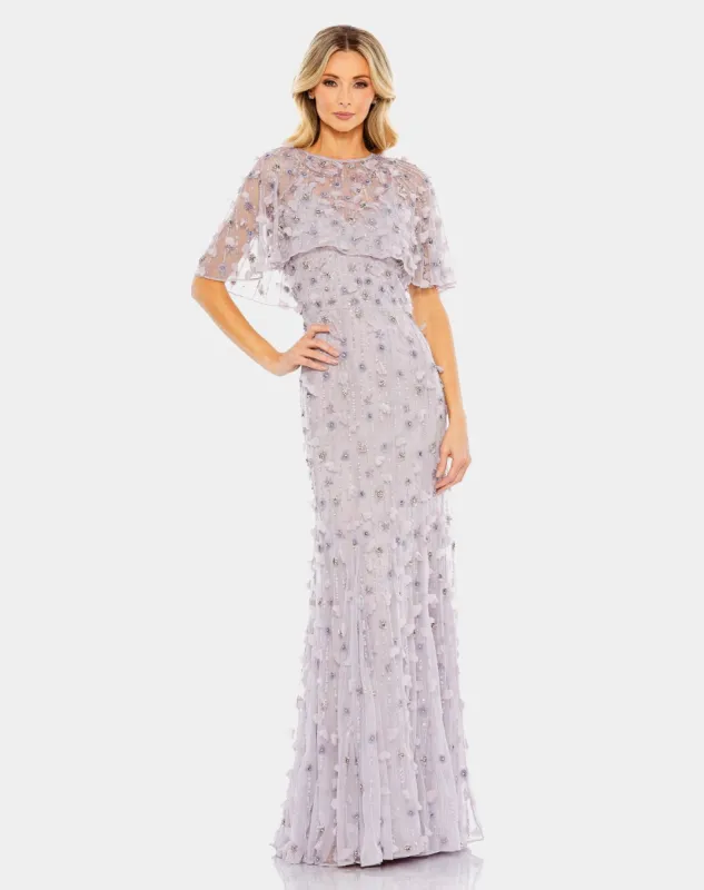 Embellished Illusion Cape Sleeve Trumpet Gown sold by Lord & Taylor