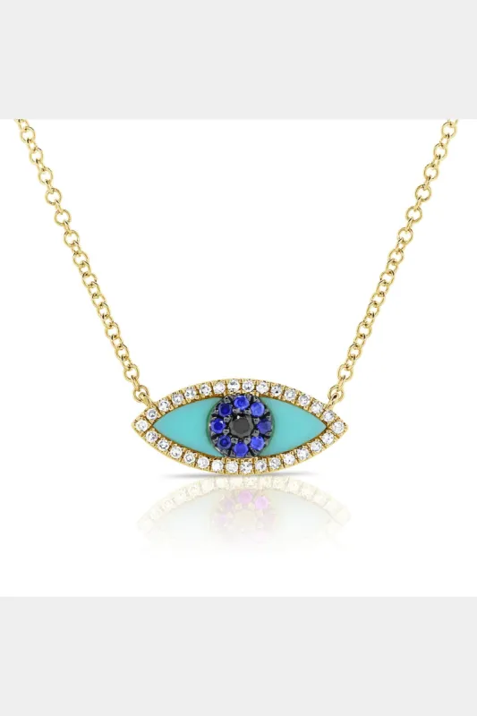 14K Gold Diamond, Sapphire & Turquoise Evil Eye Necklace sold by Lord & Taylor