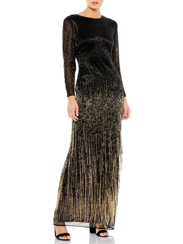 Long Sleeve Beaded Fringe Column Gown sold by Lord & Taylor