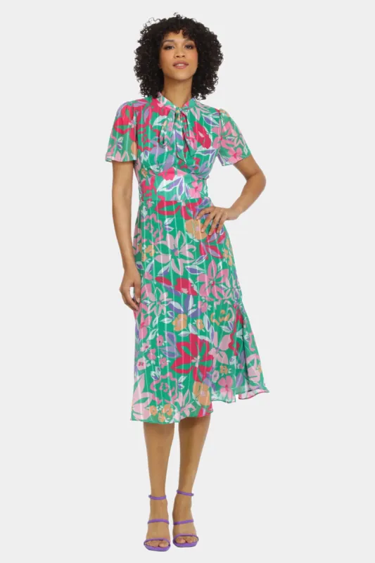 Short Sleeve Neck Tie Flare Midi Dress sold by Lord & Taylor