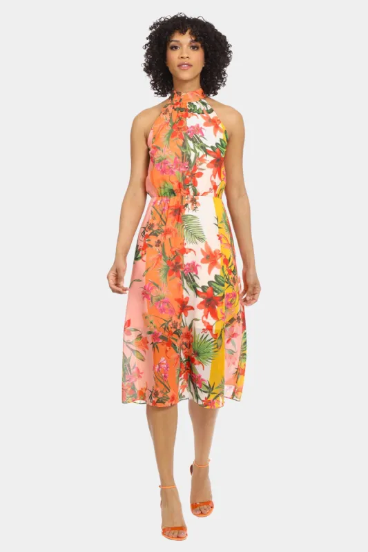 Floral Print Mock Halter Neck Sleeveless Midi Dress sold by Lord & Taylor