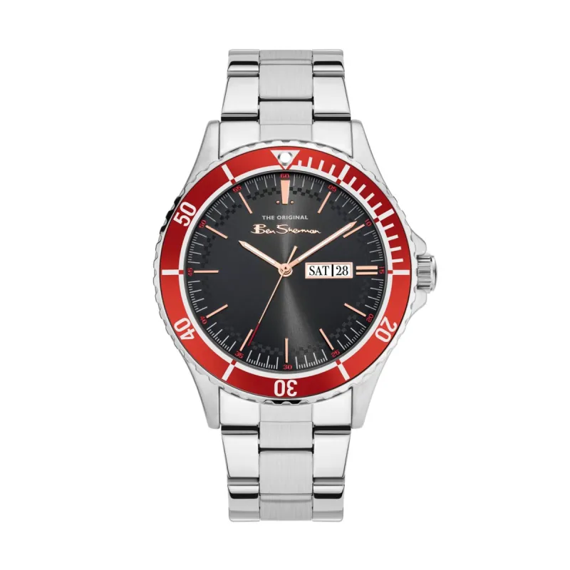 Classic Black Dial Watch with Silver Stainless Steel Strap sold by Lord & Taylor