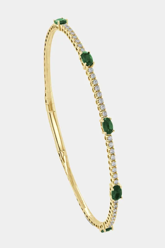14K Gold Emerald Station Diamond Flexible Bangle sold by Lord & Taylor