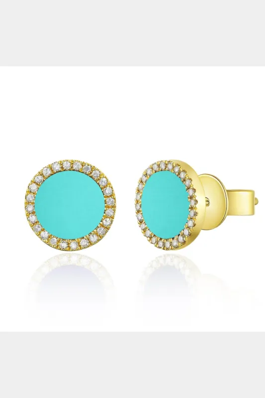 14K Gold Diamond & Turquoise Circle Earrings sold by Lord & Taylor