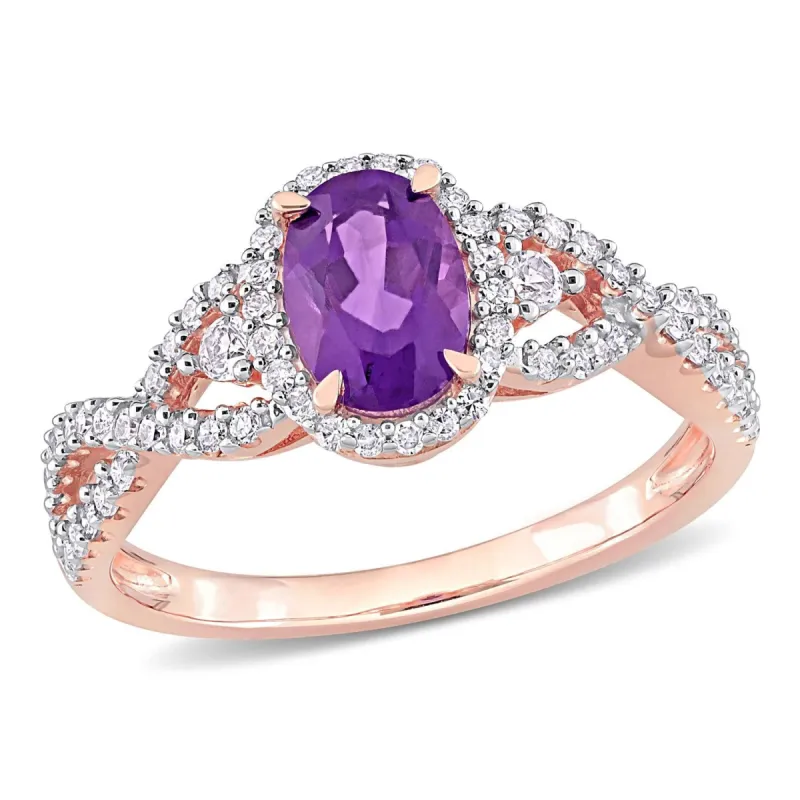 10K Rose Gold Amethyst White Sapphire and Diamond Ring sold by Lord & Taylor