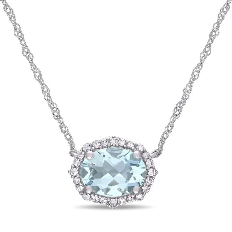 10k White Gold Aquamarine and Diamond Necklace sold by Lord & Taylor