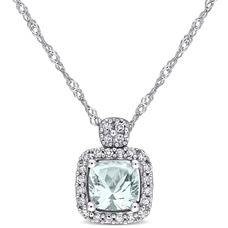 10k White Gold Aquamarine and  Diamond Necklace sold by Lord & Taylor