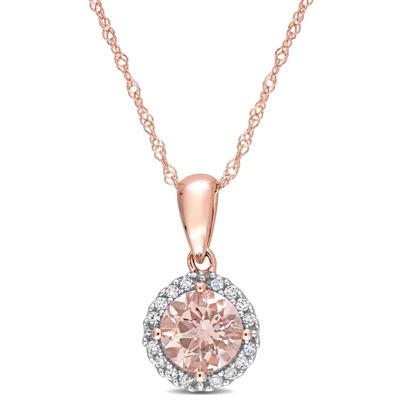 Morganite and Diamond Halo Necklace sold by Lord & Taylor
