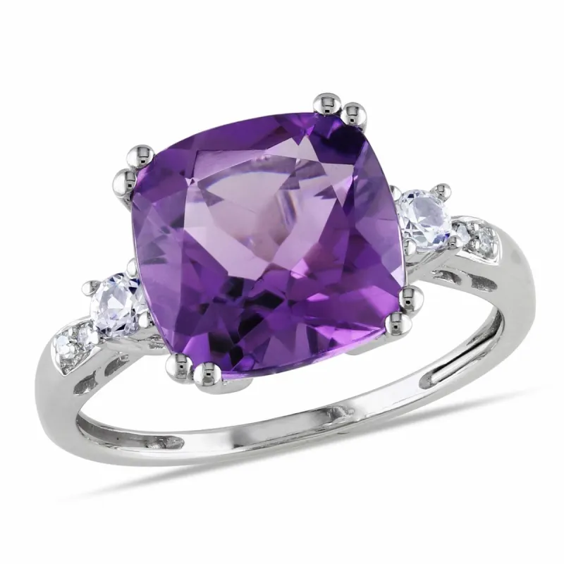 10k White Gold Amethyst, Lab-Created White Sapphire Ring sold by Lord & Taylor