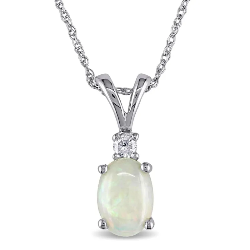 10K White Gold Opal and Diamond Accent Necklace sold by Lord & Taylor