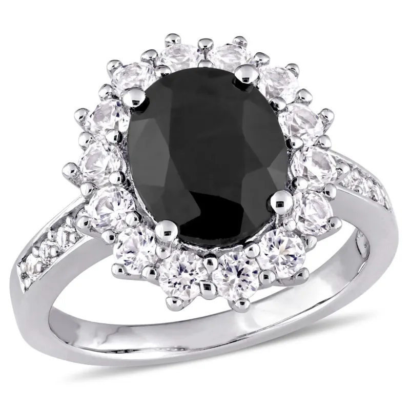Black Sapphire and Created White Sapphire Halo Ring sold by Lord & Taylor