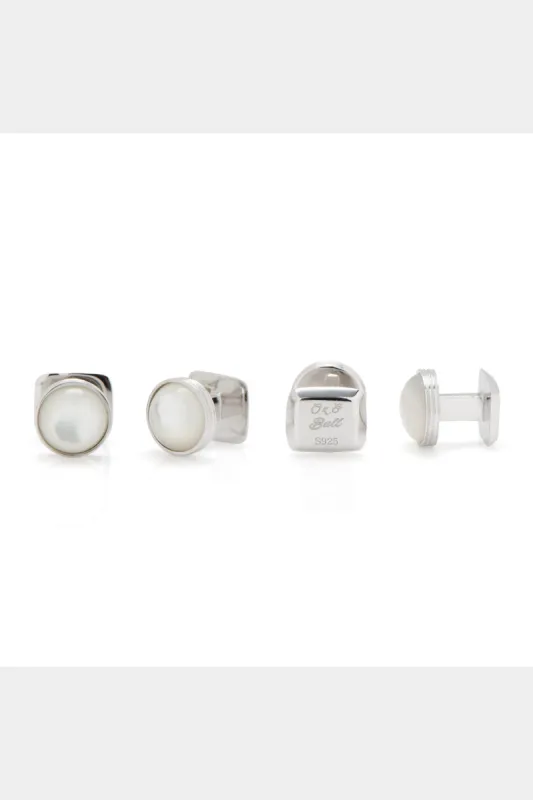 Sterling Silver Ribbed MOP Cufflinks and Stud Set sold by Lord & Taylor