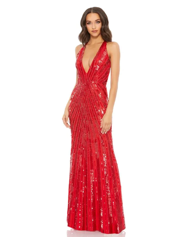 Sequined Deep V Strappy Open Back Gown sold by Lord & Taylor
