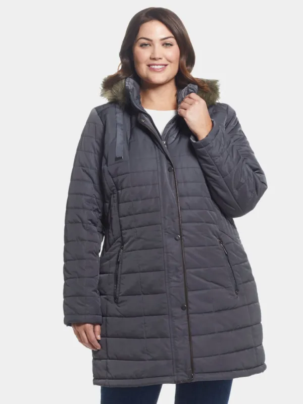 Hooded Parka Faux Leather Piping sold by Lord & Taylor