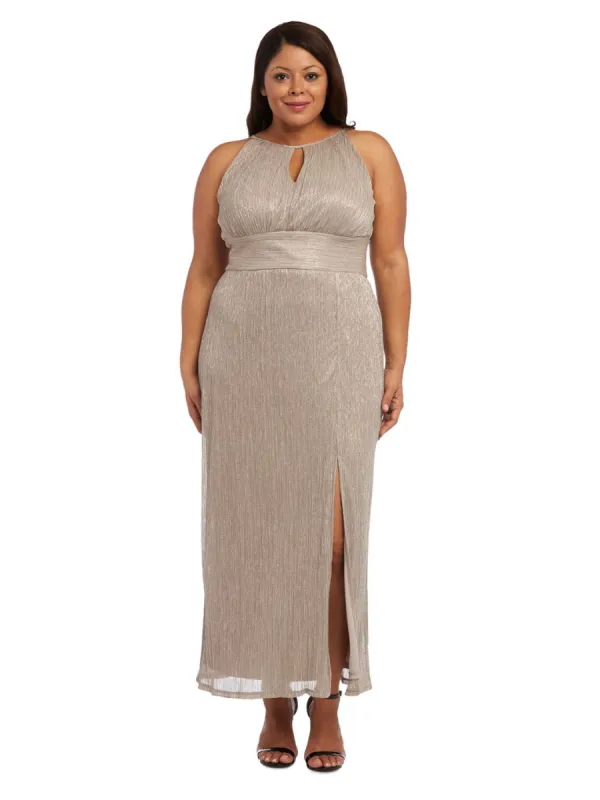 Metallic Halter Neck Gown With Thigh Split sold by Lord & Taylor