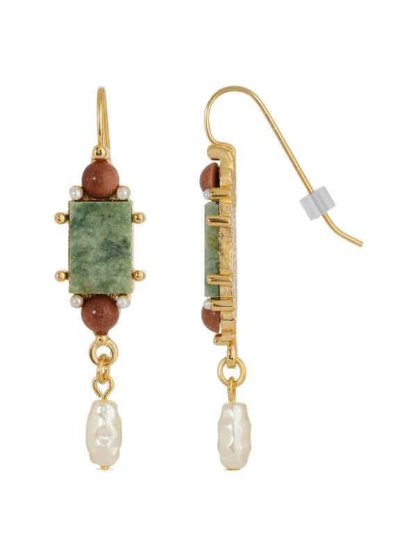 Semi Precious Aventurine Pearl Earrings sold by Lord & Taylor