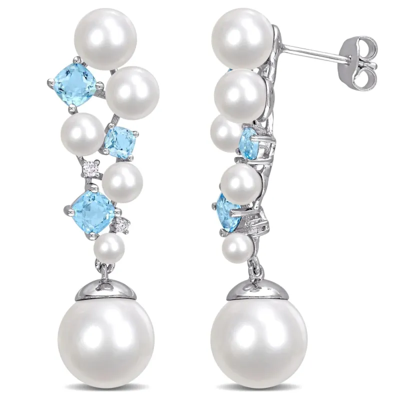 Freshwater Pearl Blue Topaz and Diamond Earrings sold by Lord & Taylor