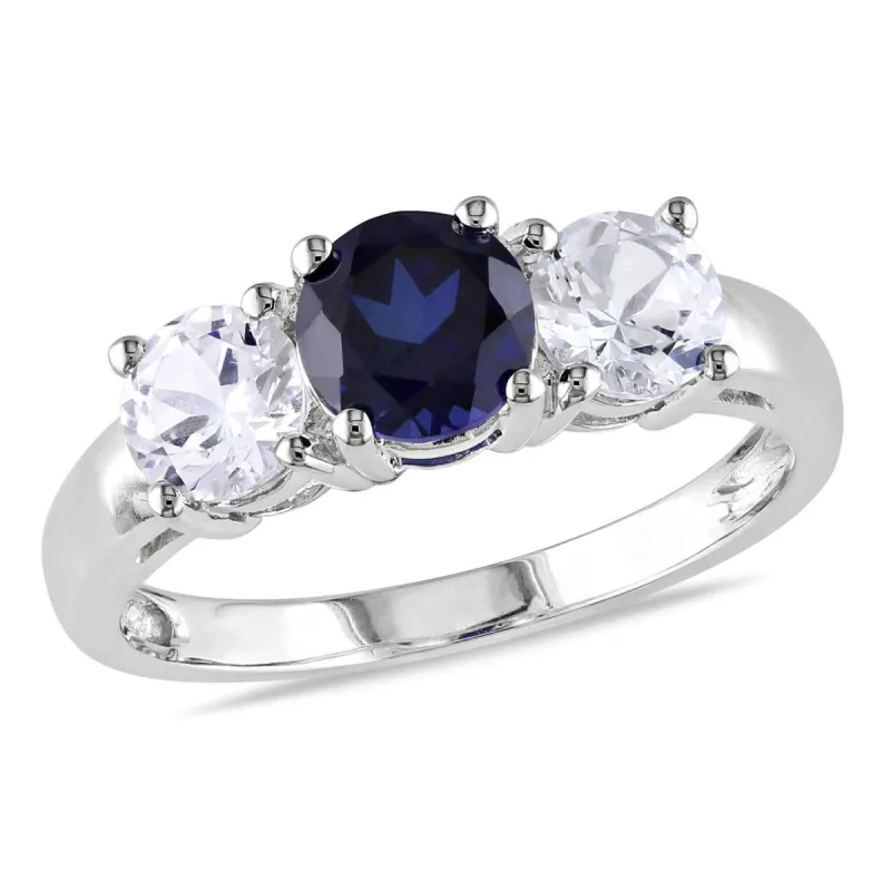 10k White Gold Created Blue and White Sapphire Ring sold by Lord & Taylor