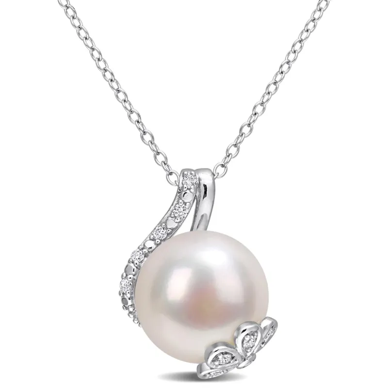 Cultured Freshwater Pearl and Diamond Swirl Necklace sold by Lord & Taylor