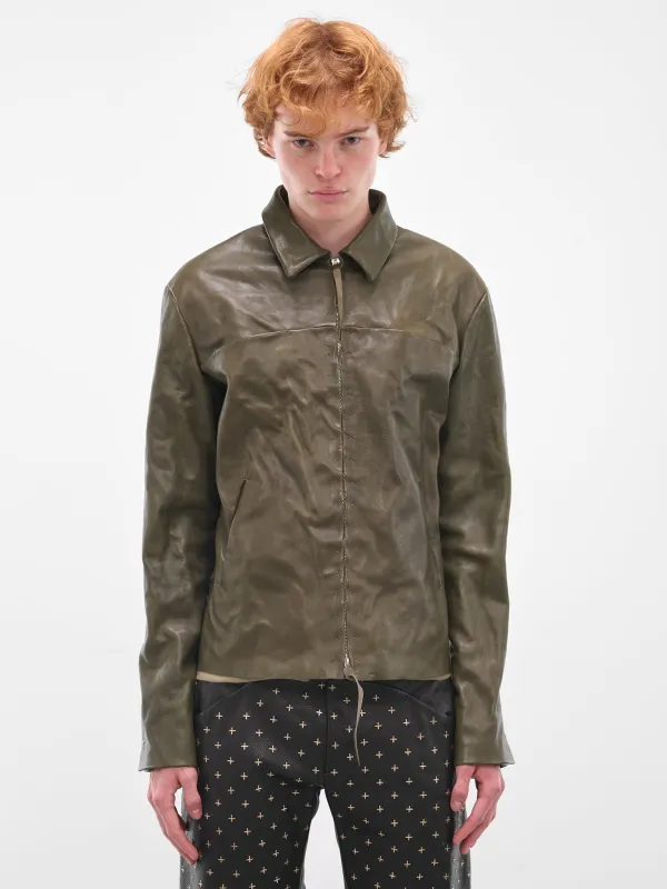 Buffalo Leather Zip Trucker Jacket (J250Z-BUL-1-0-MILITARY-GREEN) sold by lorenzo