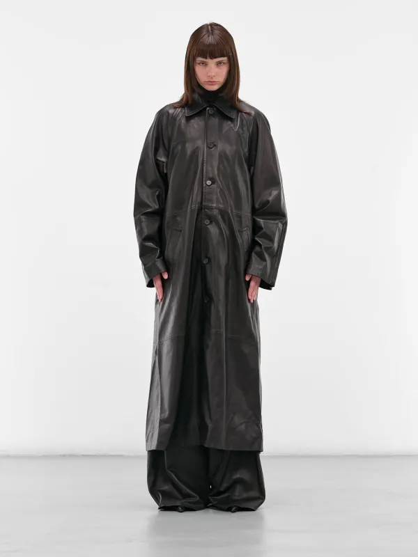 Black Leather Demon Lover Coat (F25LM1-DEMON-LOVER-BLACK) made by Petar Petrov