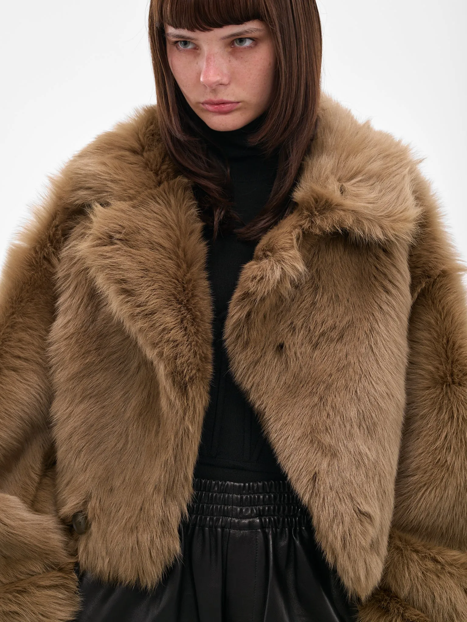 Brown Nebula Oversized Shearling Jacket (F25FM5-NEBULA-KHAKI-GREEN) sold by lorenzo product image thumbnail 4