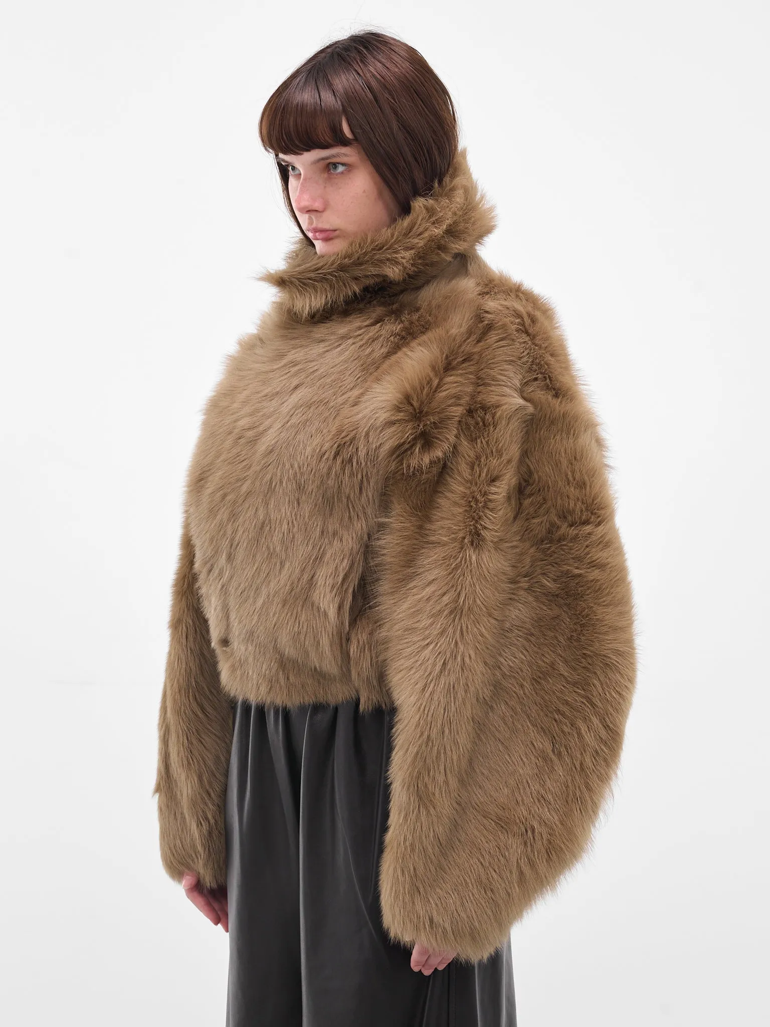 Brown Nebula Oversized Shearling Jacket (F25FM5-NEBULA-KHAKI-GREEN) sold by lorenzo product image thumbnail 2