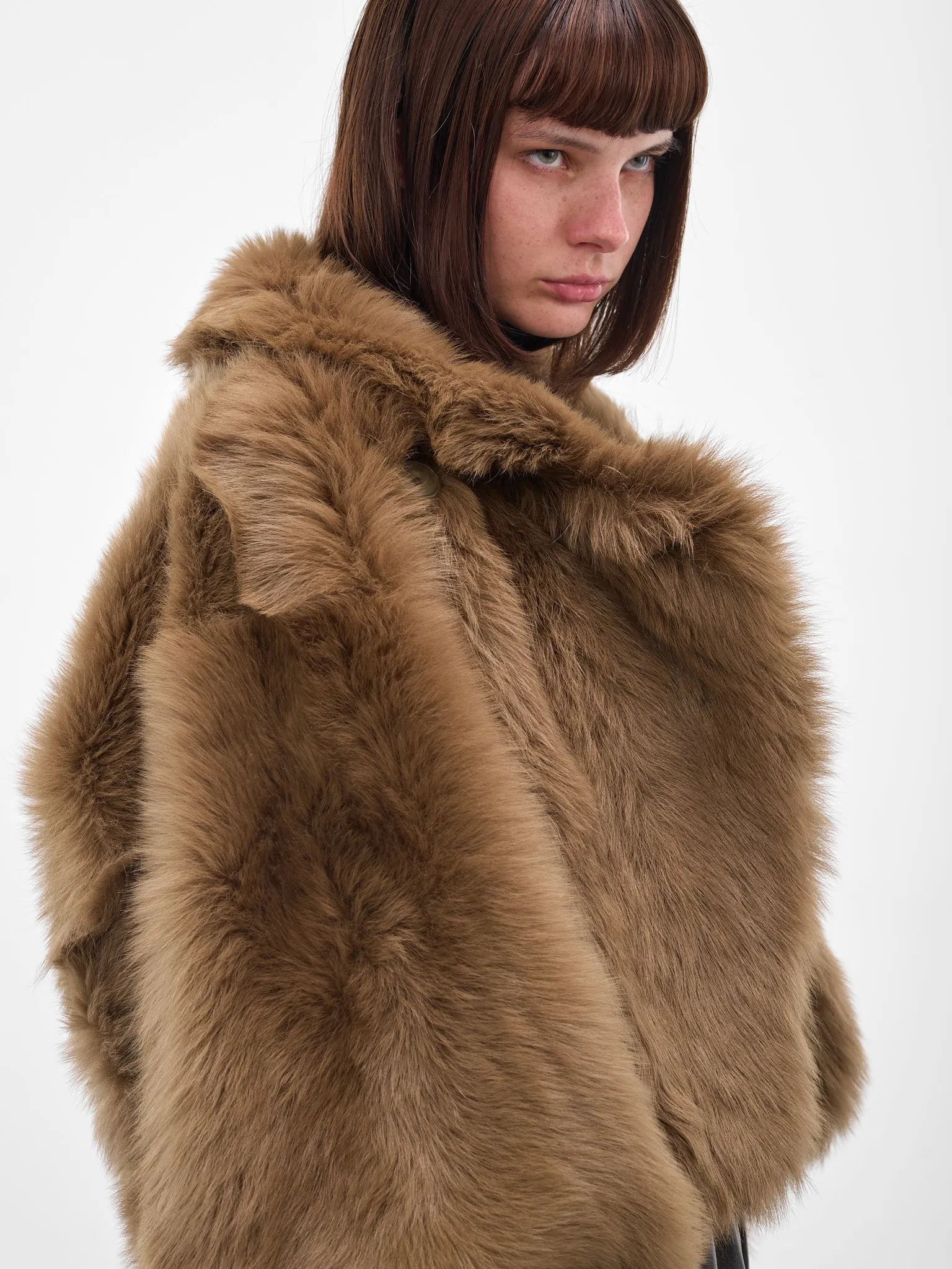 Brown Nebula Oversized Shearling Jacket (F25FM5-NEBULA-KHAKI-GREEN) sold by lorenzo product image thumbnail 5