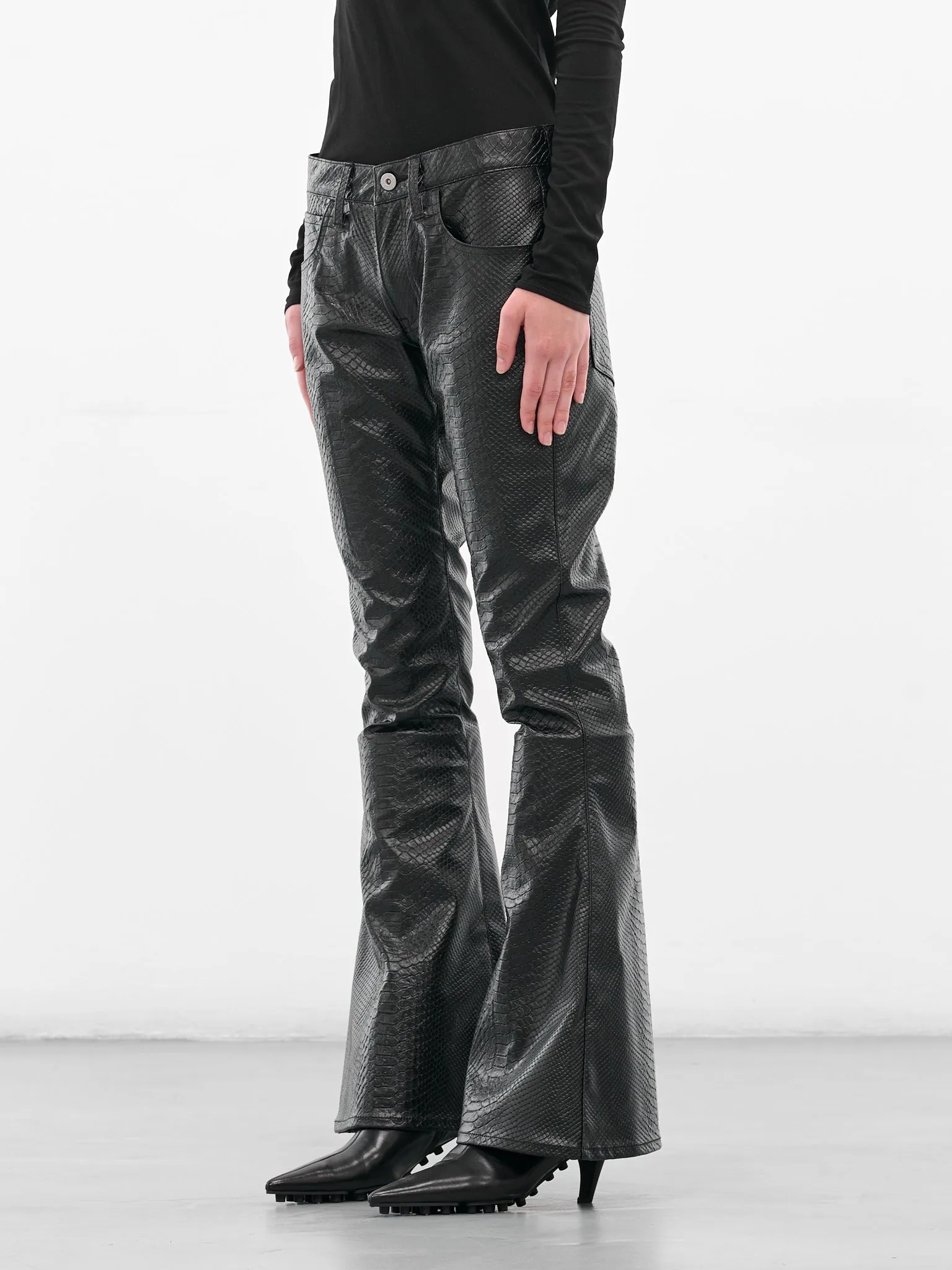 Black Snakeskin Leather Flared Trousers (JP-P004-051-1-BLACK) sold by lorenzo product image thumbnail 2