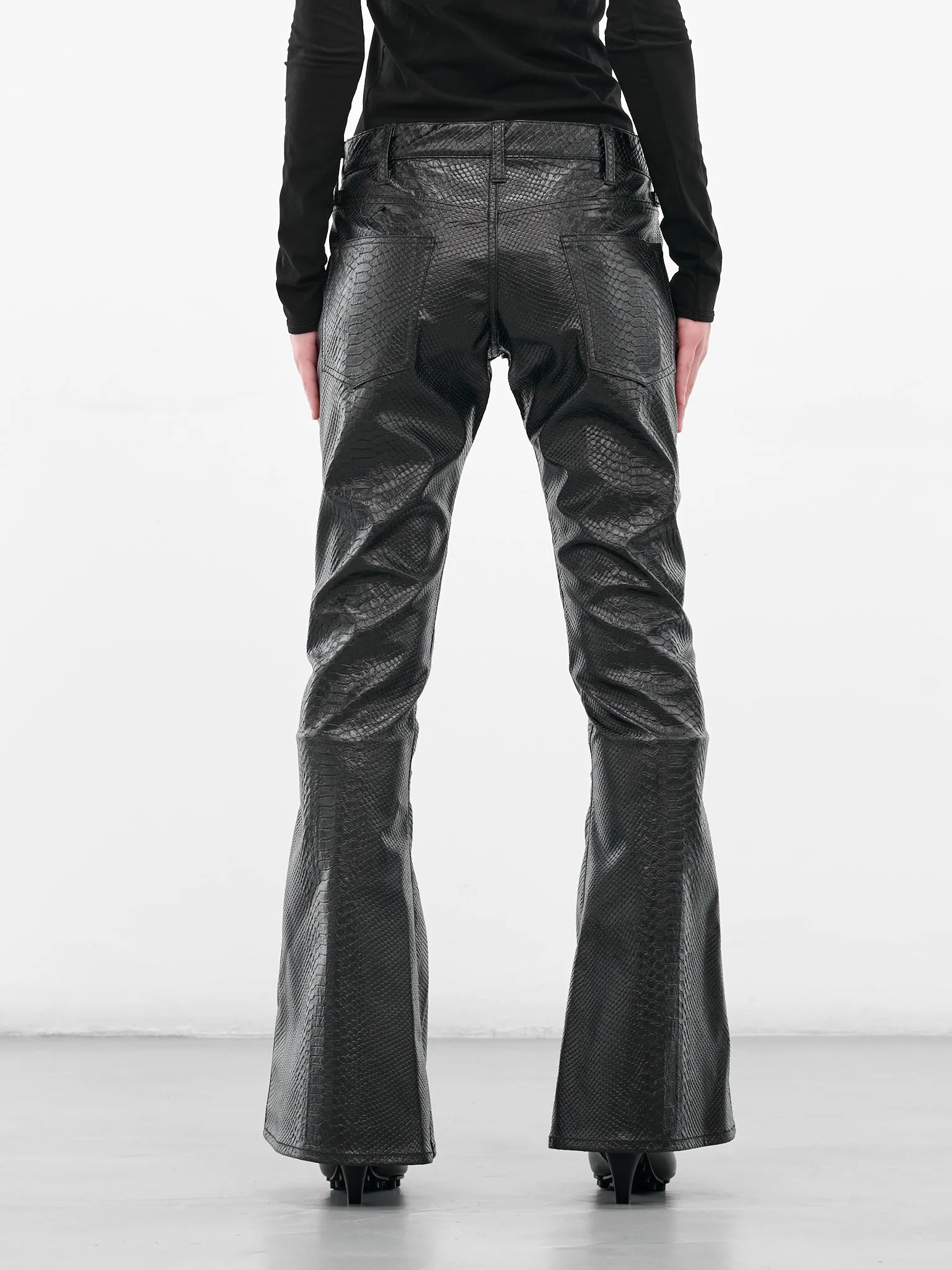 Black Snakeskin Leather Flared Trousers (JP-P004-051-1-BLACK) sold by lorenzo product image thumbnail 3