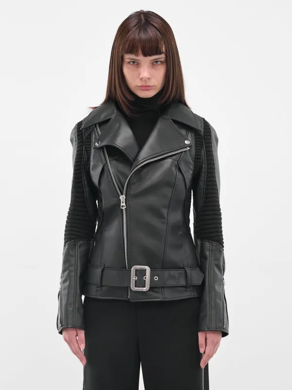 Black Rib Panel Biker Jacket (JP-J007-051-1-BLACK) sold by lorenzo