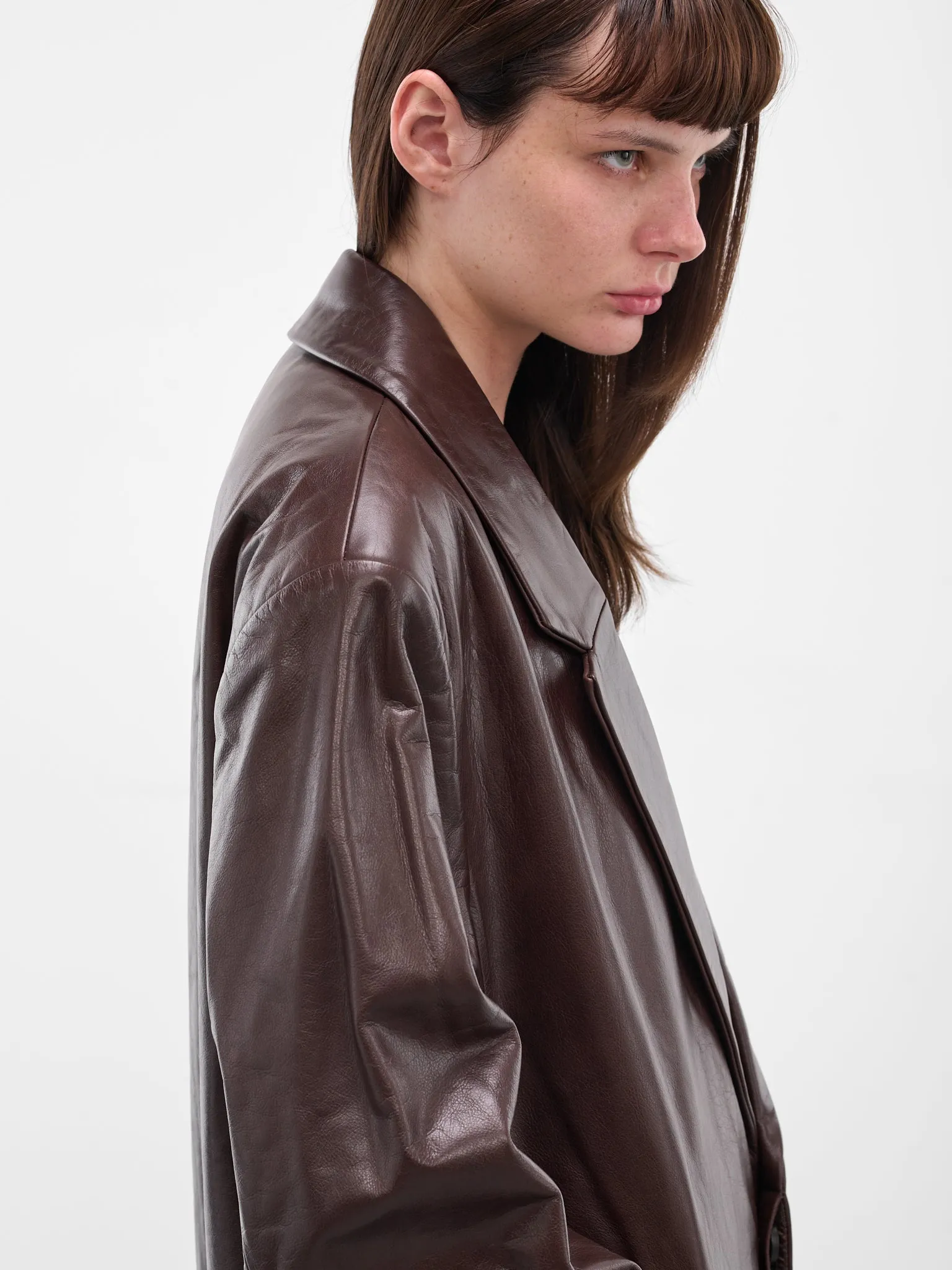 Brown Oversized Leather Coat (ESU-W25-13024-DB-DARK-BROWN) sold by lorenzo product image thumbnail 4