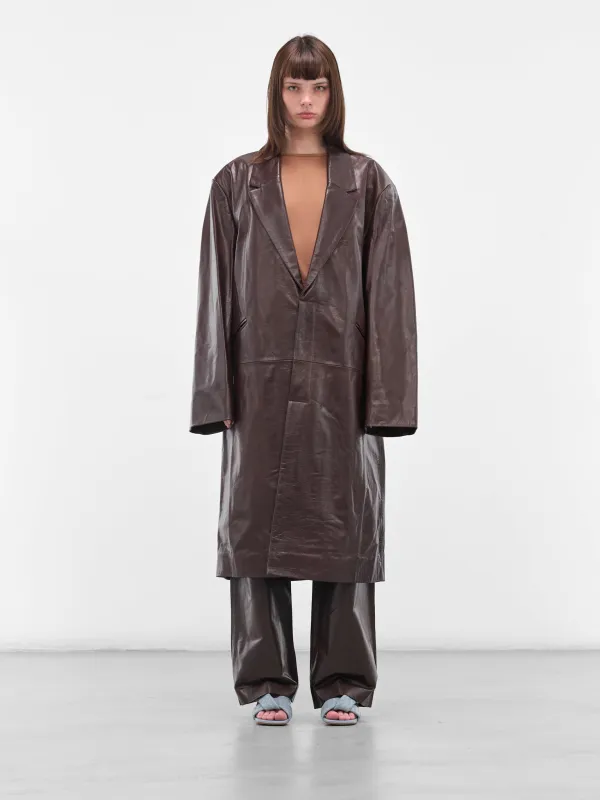Brown Oversized Leather Coat (ESU-W25-13024-DB-DARK-BROWN) sold by lorenzo