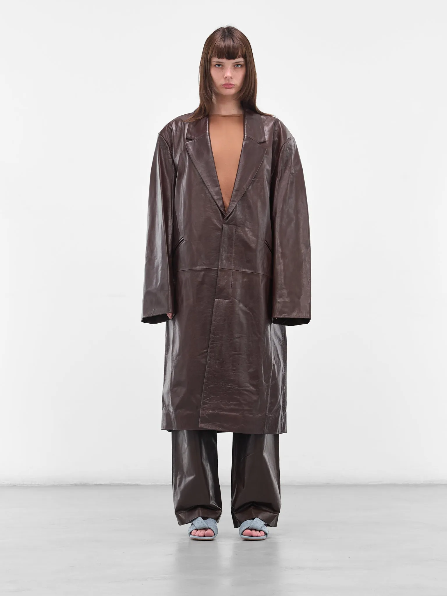 Brown Oversized Leather Coat (ESU-W25-13024-DB-DARK-BROWN) sold by lorenzo