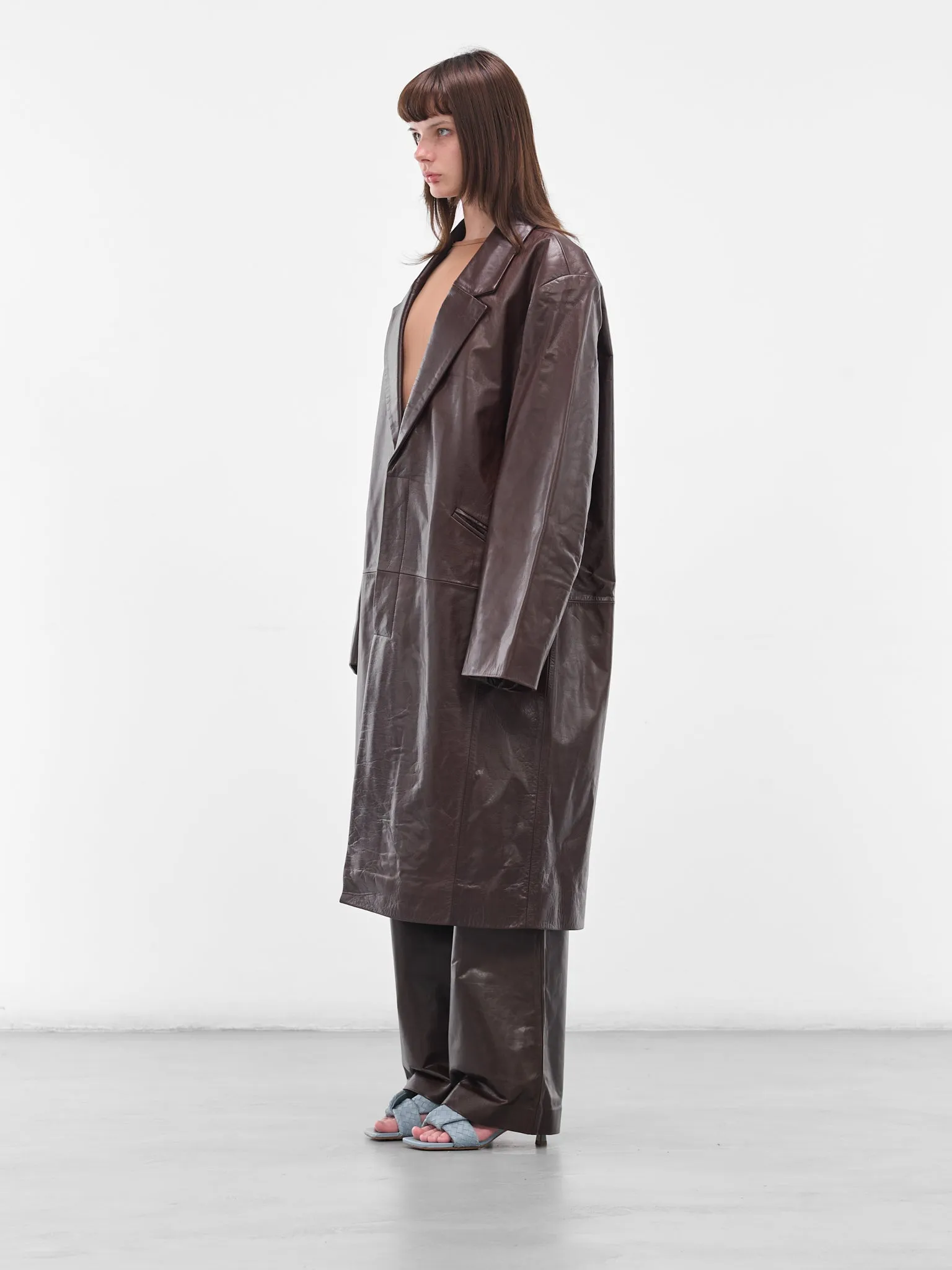 Brown Oversized Leather Coat (ESU-W25-13024-DB-DARK-BROWN) sold by lorenzo product image thumbnail 2