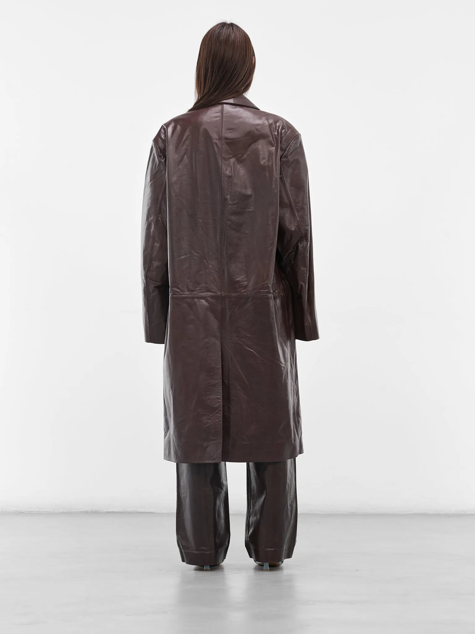 Brown Oversized Leather Coat (ESU-W25-13024-DB-DARK-BROWN) sold by lorenzo product image thumbnail 3