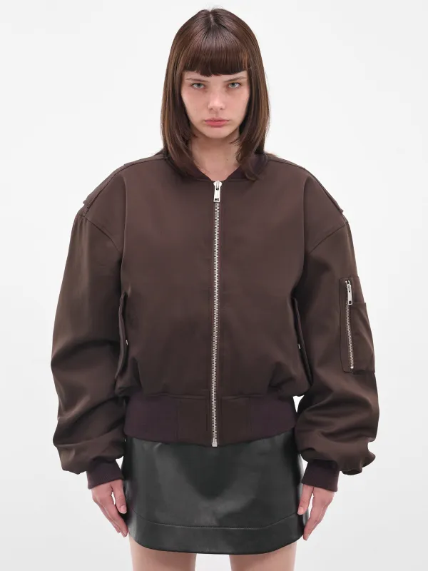 Brown Broad Cropped Bomber Jacket (ESU-W25-1048-DB-DARK-BROWN) sold by lorenzo