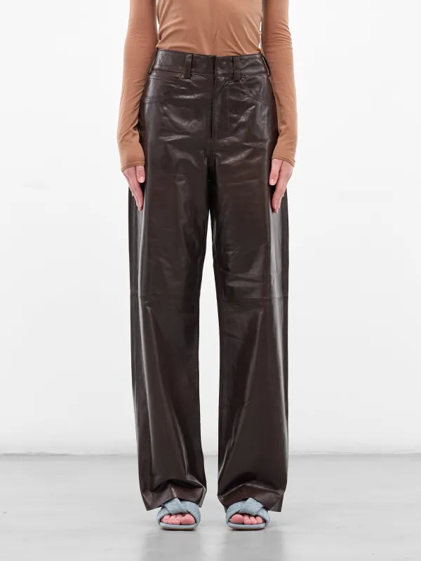 Dark Brown Leather Straight Trousers (ESU-S25-13007-DB-DARK-BROWN) sold by lorenzo