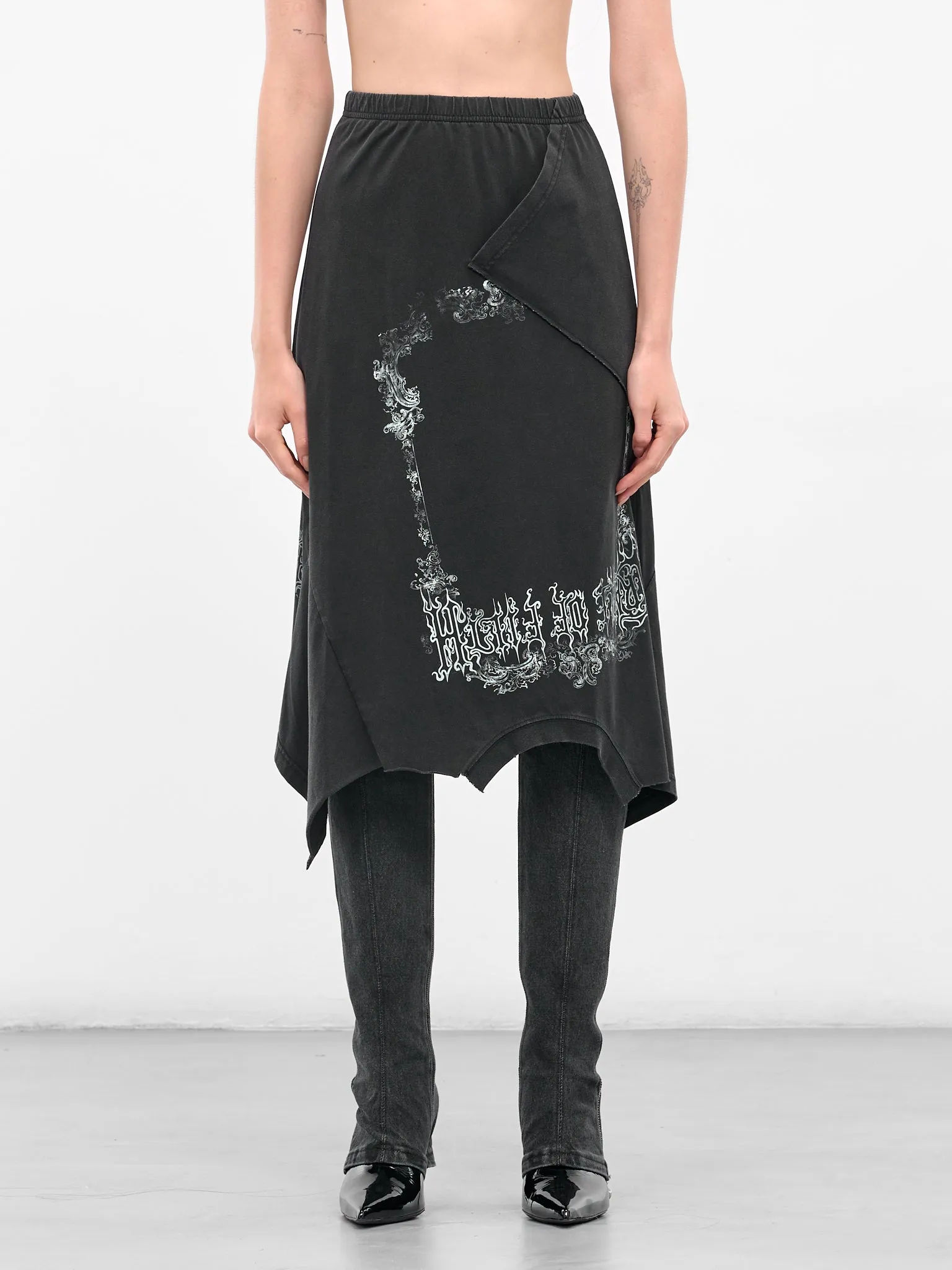 Black Deconstructed Graphic T-Shirt Skirt (WCF76SK690M-WASHED-BLACK) sold by lorenzo