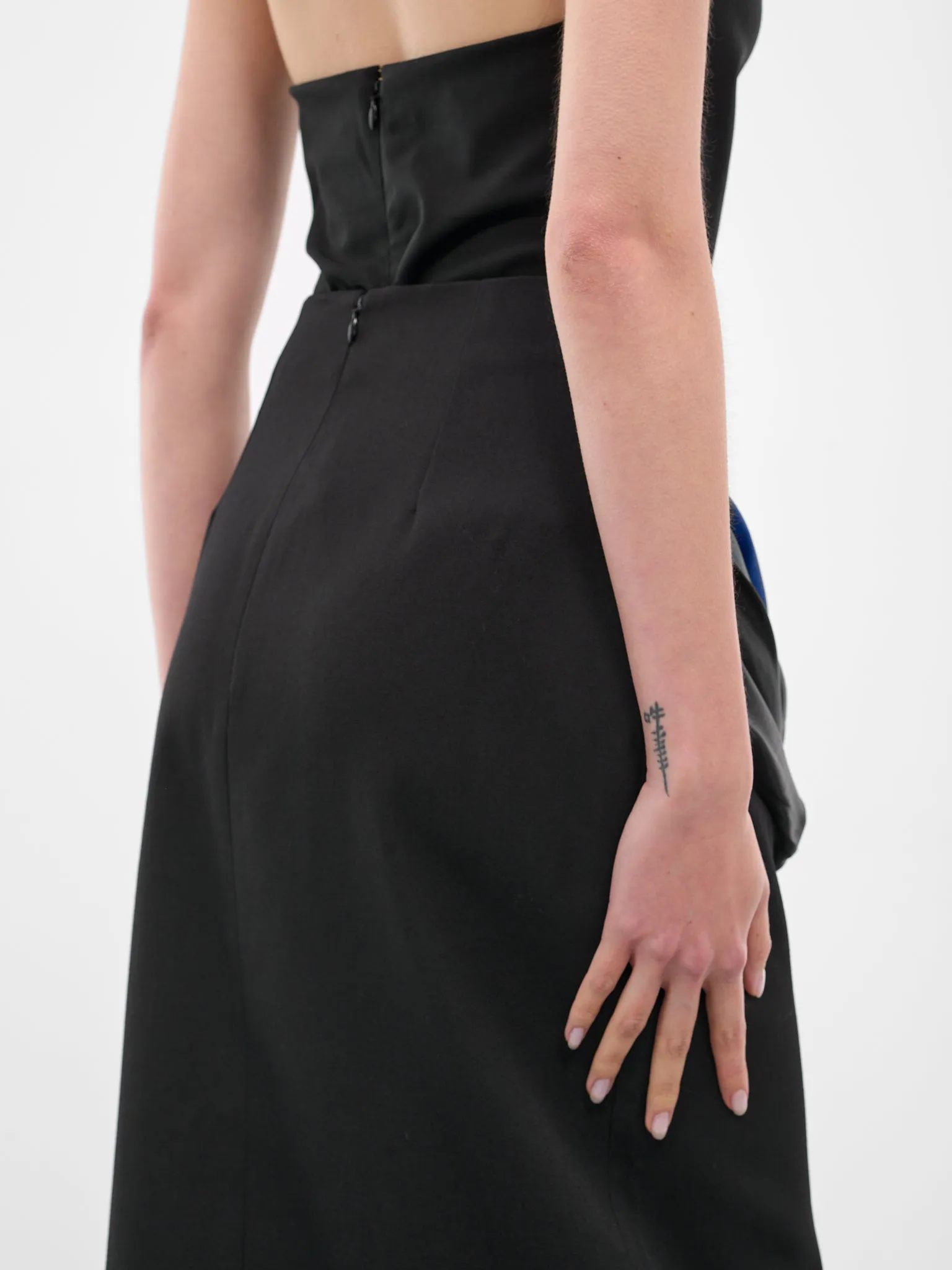 Black Satin Draped Midi Skirt (BA4FSK05-BLACK-N-BO) sold by lorenzo product image thumbnail 4