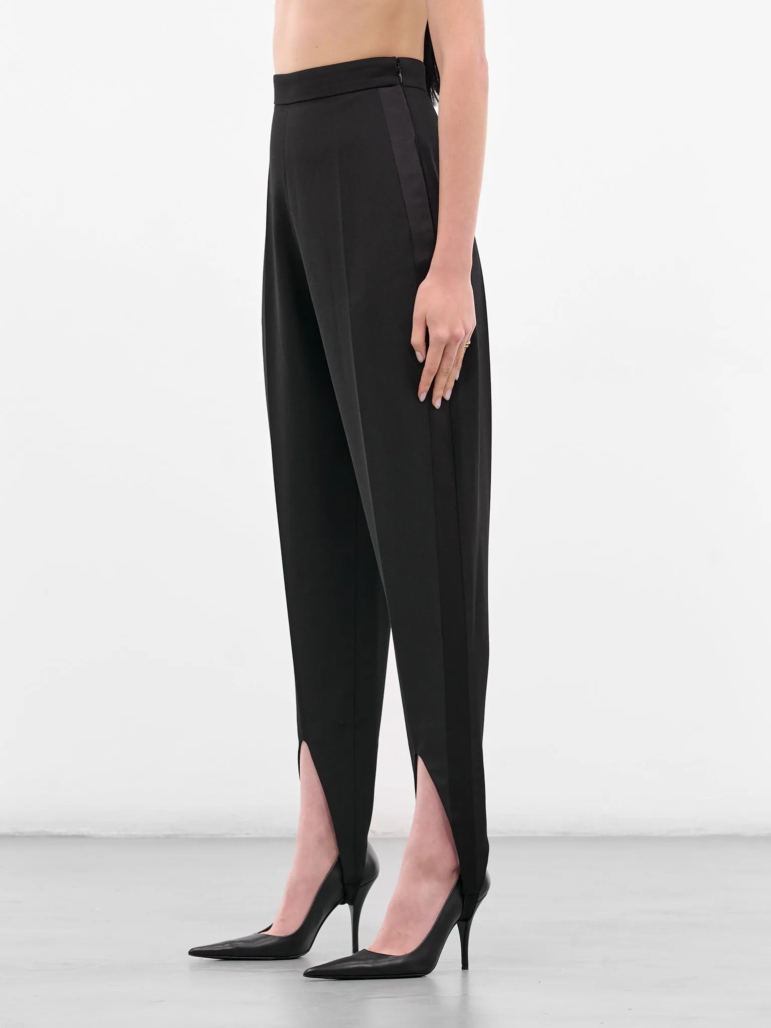 Black Tuxedo Fuseau Wool Trousers (BA4FP12-BLACK) sold by lorenzo product image thumbnail 2