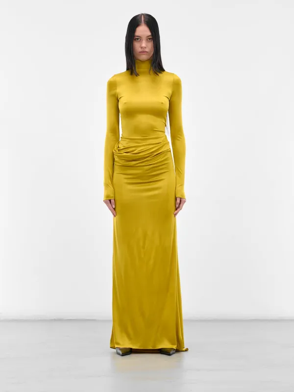 Yellow Highneck Draped Caryatide Gown (BA4FD14-CHARTREUSE) sold by lorenzo