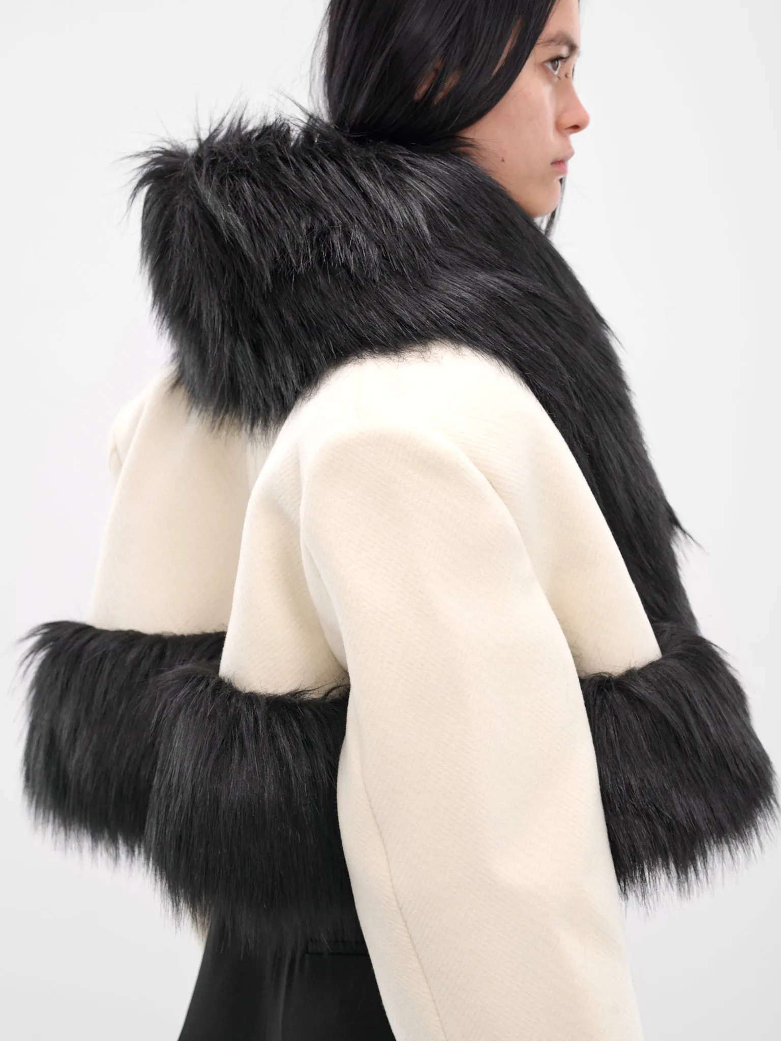 Vegan Fur Trim Cropped Coat (BA4FC01-WHITE-BLACK) sold by lorenzo product image thumbnail 5