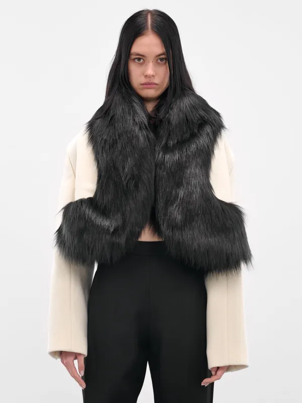 Vegan Fur Trim Cropped Coat (BA4FC01-WHITE-BLACK) sold by lorenzo