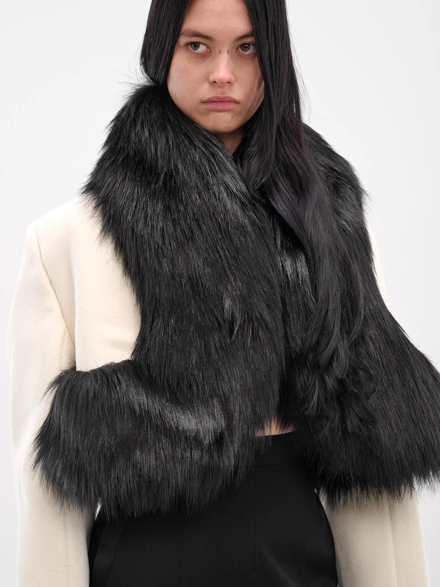 Vegan Fur Trim Cropped Coat (BA4FC01-WHITE-BLACK) sold by lorenzo product image thumbnail 4
