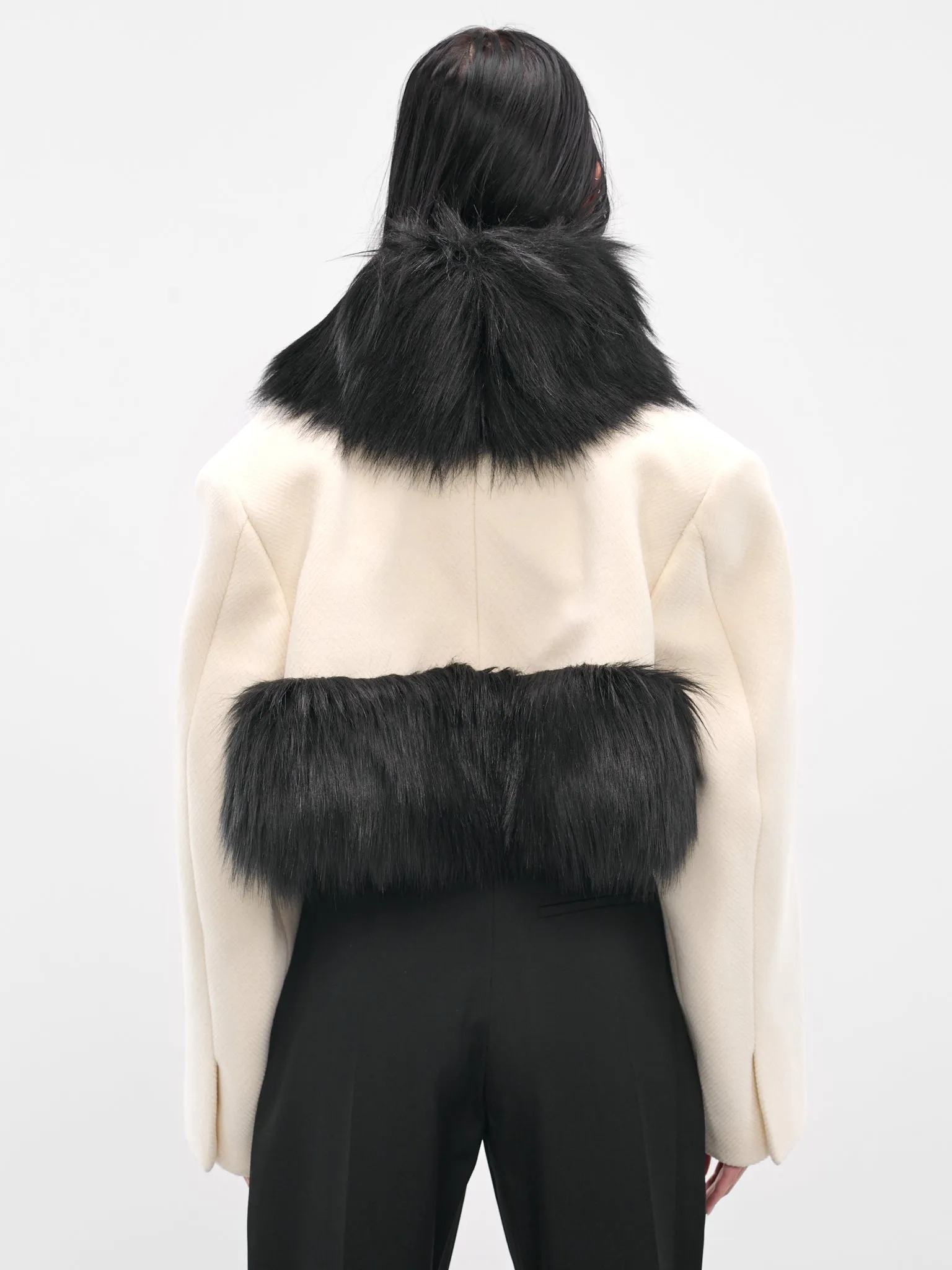 Vegan Fur Trim Cropped Coat (BA4FC01-WHITE-BLACK) sold by lorenzo product image thumbnail 3