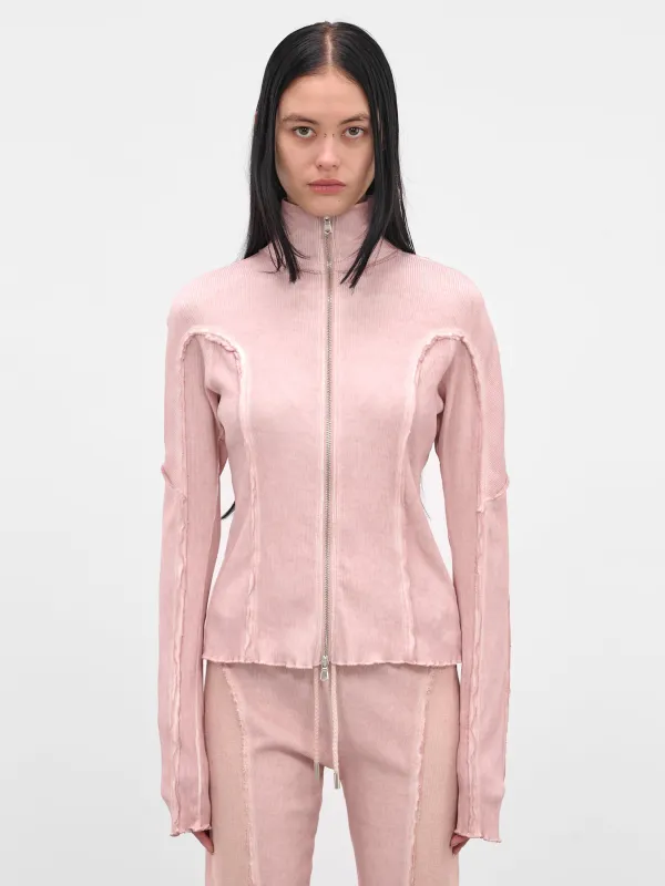 Pink Rib-Knit Turtleneck Zip Jacket (IOFW25JK03-2-ROSE-QUARTZ) sold by lorenzo