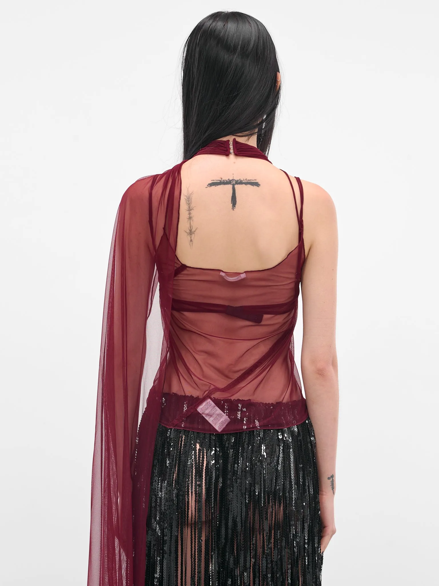 Red Mesh Shawl Top (IOFW25ST06-2-RUBY) sold by lorenzo product image thumbnail 3