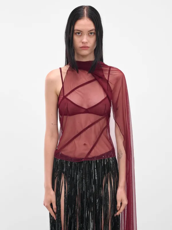 Red Mesh Shawl Top (IOFW25ST06-2-RUBY) sold by lorenzo